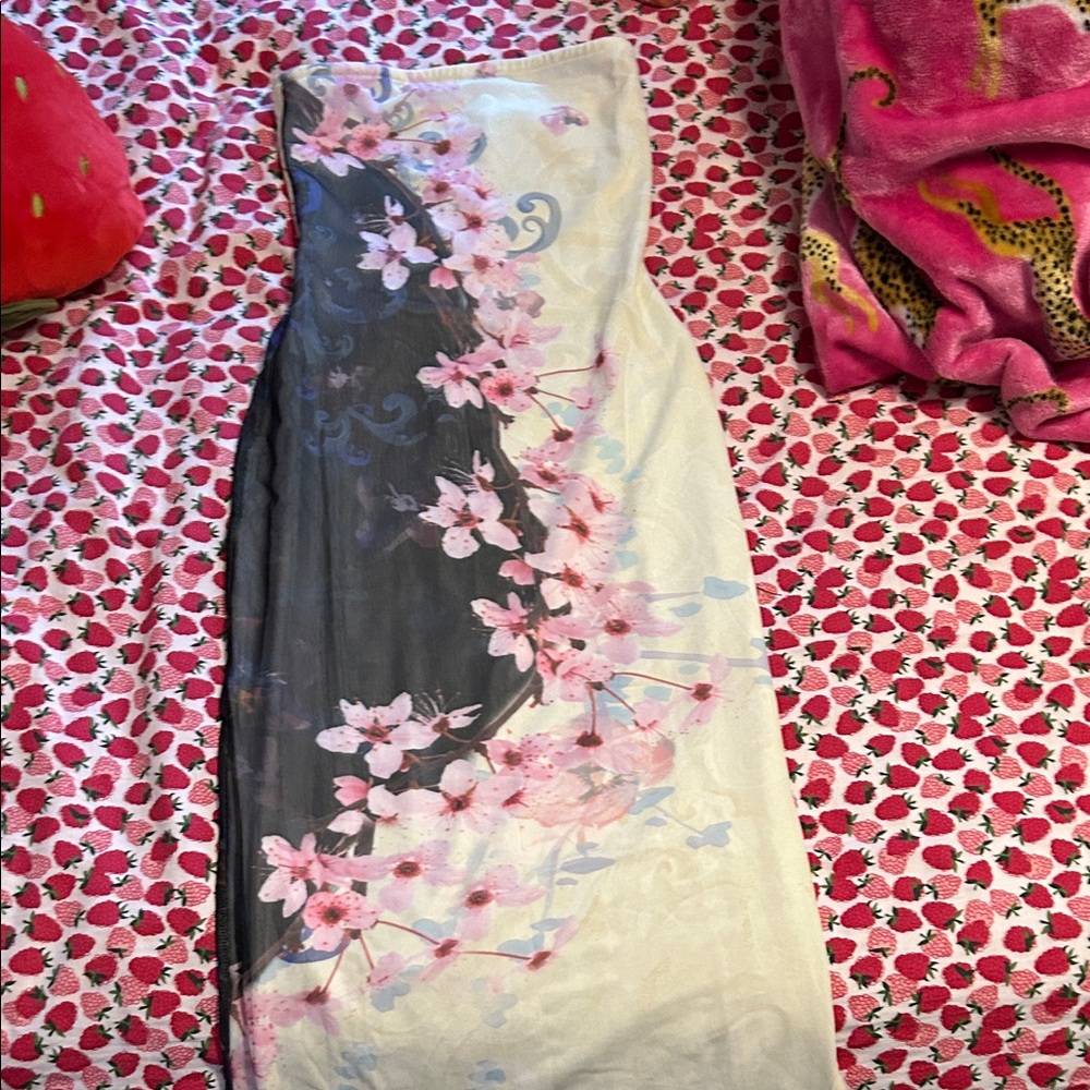 Tiger Mist Strapless Dress - Black and Pink Floral